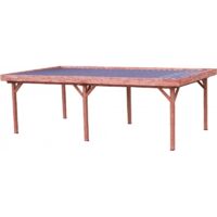 Cenador de jardín en madera laminada 372x714 cm – marquesina con techo plano en acero galvanizado – 6 postes 120x120 mm – OM3570.0 Foresta