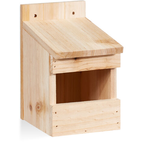 Relaxdays Halbhöhle Nistkasten, Vogelkasten zum Aufhängen, unbehandeltes Holz, Amsel, Flugloch, 20 x 12 x 15,5 cm, natur