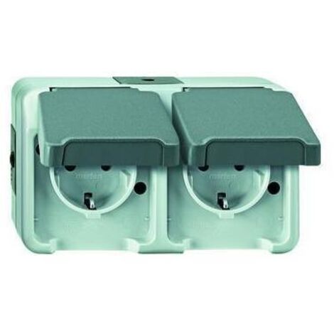 Merten Steckdose 2-fach lgr mit AP Klappdeckel AQUASTAR MEG2321-8029 IP44