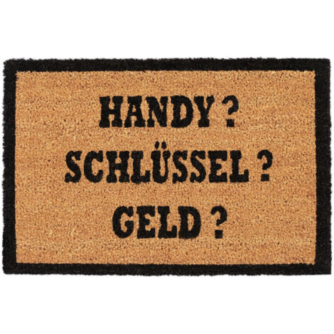 Relaxdays Kokosmatte ALLES DABEI, Fußmatte aus Kokosfasern, rutschfeste Türmatte, Handy, 40x60cm, natur/schwarz (1/5)