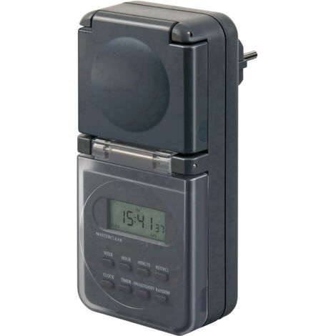 Brennenstuhl 1506706 Steckdosen-Zeitschaltuhr digital Wochenprogramm IP44 EIN/AUS-Programm, Somme
