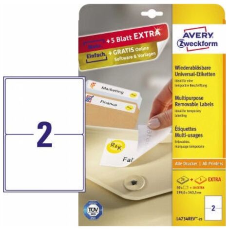 Universaletikett 199,6 x 143,5 mm (B x H) wieder ablösbar Papier weiß 60 Etik./Pack. (1/5)