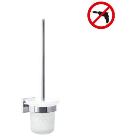 Tesa – WC-Garnitur zur Wandbefestigung – satiniertes Glas und verchromter Edelstahl – Toilettenbürsten-Set ohne Bohren – inkl. Klebelösung (1/5)