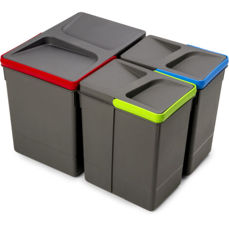 Emuca Lot Recycle Behälter für Küchenschublade, Höhe 266mm, 1x15l, 2x7l, Kunststoff anthrazitgrau