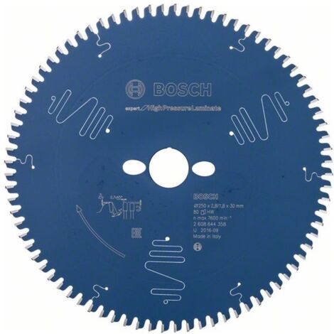 Bosch Kreissägeblatt Expert for High Pressure Laminate, 250 x 30 x 2,8 mm, 80 Zähne, Spanwinkel -3°