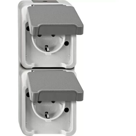 Merten Steckdose 2-fach lgr mit AP mit BS IP44 AQUASTAR MEG2328-8029 Klappd (1/2)