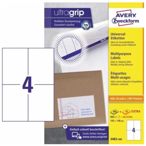 Universaletikett ultragrip 105 x 148 mm (B x H) nicht wieder ablösbar Papier weiß 880 Etik./Pack. (1/5)