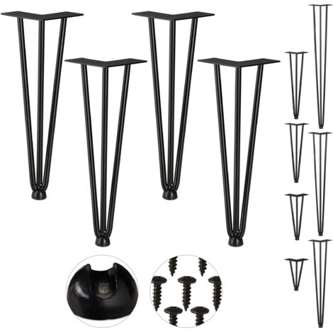 Relaxdays Hairpin Legs, 4er Set, 3 Streben, Metall, Haarnadel Tischbein für Hocker, Tisch & Schrank, 36 cm hoch, schwarz (1/5)