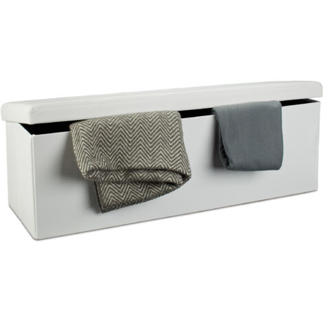 Relaxdays Faltbare Sitzbank HxBxT 38 x 114 x 38 cm, XL Kunstleder Sitztruhe, Aufbewahrungsbox mit viel Stauraum, weiß
