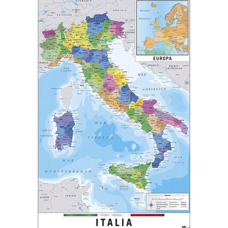 Poster Karte Italien physisch politisch (1/4)