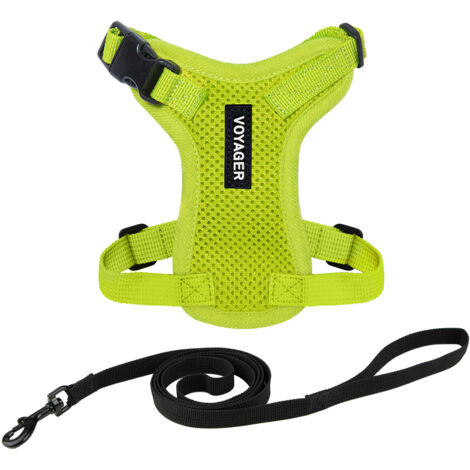 Voyager Step-in Lock Katzengeschirr und reflektierende Katzenleine mit Neoprengriff by Best Pet Supplies - Unterstützt kleine, mittelgroße und große Katzenrassen, Limettengrün, size XXS - 1,5 m