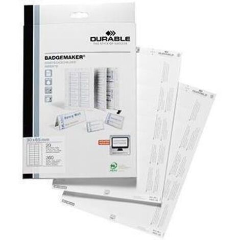 Einsteckschild BADGEMAKER® 65 x 30 mm (B x H) Karton weiß 360 St./Pack. (1/4)