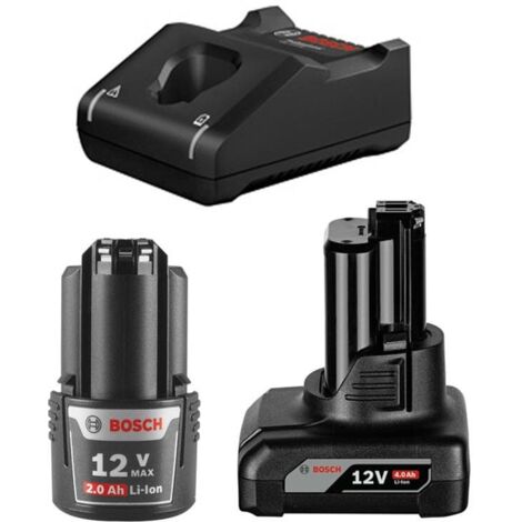 Bosch Akku Starter-Set: 1 x GBA 12 Volt, 2.0 Ah, 1 x GBA 12 Volt, 4.0 Ah, Ladegerät GAL 12V-40