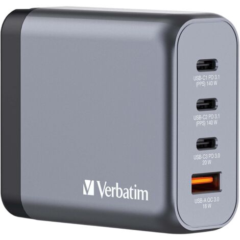 VERBATIM USB-Ladegerät 32203, 140W, 1x USB-A QC, 3x USB-C PD, grau (1/5)