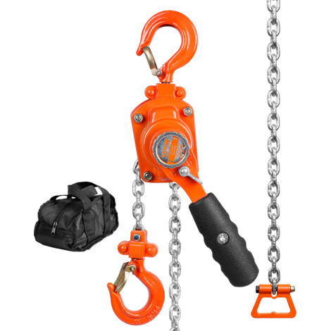 VEVOR Mini Hebelzug 0,25T Tragfähigkeit Kettenzug 260N Zugkraft Flaschenzug 2,80m Hubhöhe Ratschenzug Hebezug aus Stahl G80-Kette Weston Doppelklinkenbremse 360° drehbarer Haken Handkettenzug (1/5)