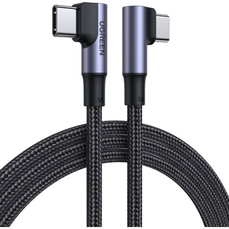 Abgewinkeltes geflochtenes Kabel USB-C Quick Charge PD 100W 2m Schwarz