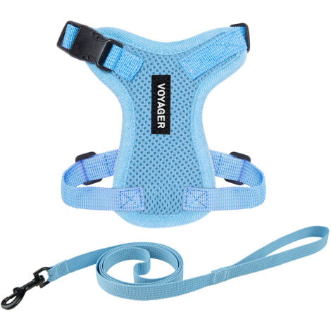 Voyager Step-in Lock Katzengeschirr und reflektierende Katzenleine mit Neoprengriff by Best Pet Supplies - Unterstützt kleine, mittelgroße und große Katzenrassen, Babyblau, size XXXS - 1,5 m