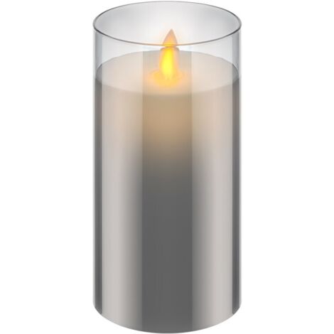 LED-Echtwachskerze im Glas, 7,5 x 15 cm, mit Timerfunktion und Pendeldocht, batteriebetrieben, warmweiß (2700 K). (1/5)