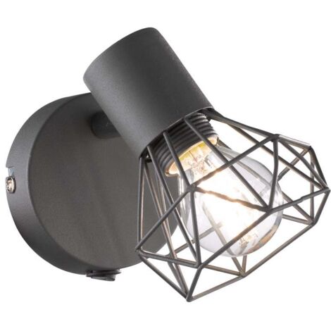 Wandstrahler RAN Grau mit Schalter, Gitterlampe schwenkbar, Breite 8cm (1/5)
