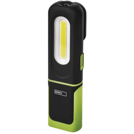 EMOS wasserdichte LED-Arbeitsleuchte mit knickbarem Haltefuß, Clip, Haken und Magnet, 330 lm, 45 m Leuchtweite, 1200 mAh Akku, USB-Kabel, P4537 (1/5)