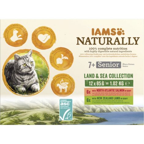 IAMS Naturally Senior Meeresfrüchte- und Fleischgeschmacksset 12x85g Katze (1/3)