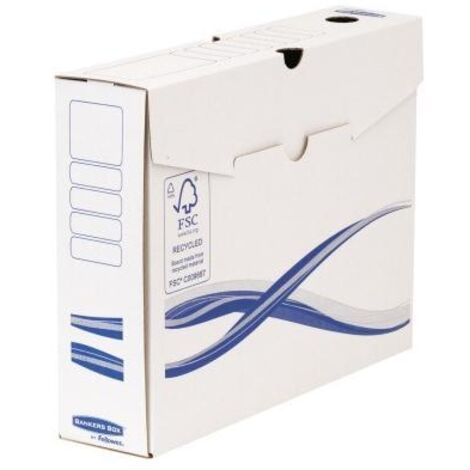 BANKERS BOX Archivschachtel Bankers Box® Basic 8 x 25,5 x 34 cm (B x H x T) DIN A4 DIN A4 Überbreite mitArchivdruck Karton recycelt weiß/blau 25 St./Pack. (1/5)