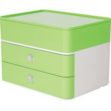 Schubladenbox ALLISON SMART-BOX PLUS 2 Schubladen DIN A5 ABS Kunststoff Gehäusefarbe: snow white Farbe der Schublade: lime green (1/3)