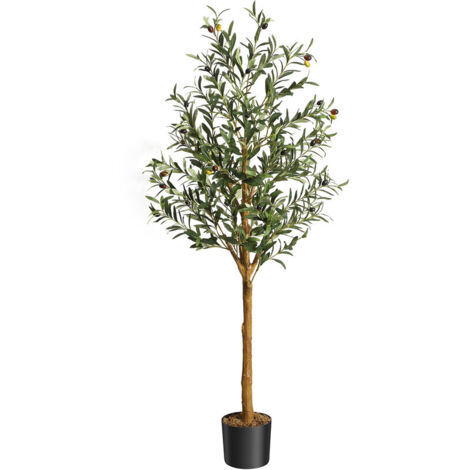 HAUSPROFI Künstlicher Olivenbaum 1.5m, Kunstpflanze im Topf. Sicheres PE-Material, Kippschutz, geruchlos, wasserfest. Ideal für Zuhause, Büro, Lagerhaus, Innen- & Außendekoration. (1/5)