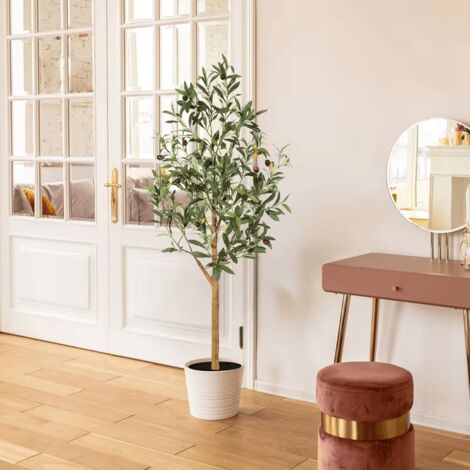 HAUSPROFI Künstlicher Olivenbaum,Große Zimmerpflanze Innendeko Außenbereich  Realistische Kunstpflanze mit Ästen & Früchten  Ideal Wohnzimmer Büro Geschenk,120cm