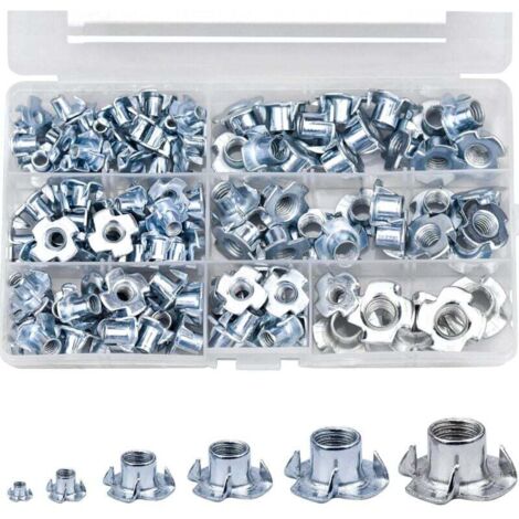 105-teiliges T-Nut-Klauenmuttern-Set, M4 M5 M6 M8 M10 Klauenmuttern aus Kohlenstoffstahl für Holzbearbeitung, Haushaltsgeräte, Sanitärinstallationen, Heimwerkerprojekte (1/4)