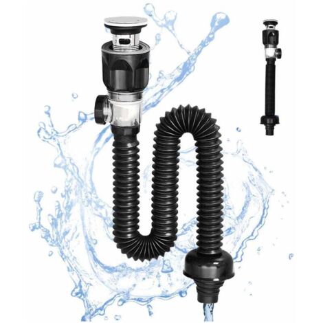 Universeller Spülbeckensiphon, Badezimmer-Waschbeckenablaufset mit flexiblem und ausziehbarem P-förmigem Spülbeckenablaufschlauch für 1-1/4"- und 1-1/2"-Abflusslöcher. (1/4)