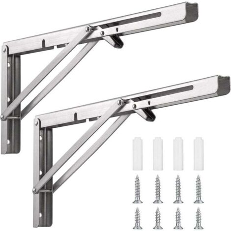 [NIEMALS VERWENDET] Klappbare Konsolenhalterung aus Edelstahl, 400 mm, klappbare Wandregalhalterung – maximale Traglast 150 kg, klappbare Regalträger (2 Stück) –