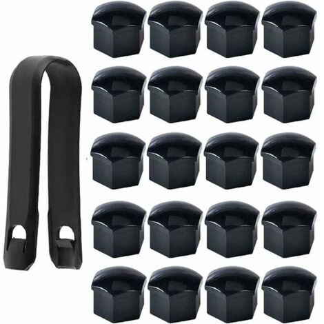 [NIEMALS VERWENDET] Set mit 20 Radmutternkappen (17 mm), Radbolzenmutternabdeckungen, Sechskant-Reifenmutternabdeckungen mit Demontagewerkzeug für Autos, Schwarz