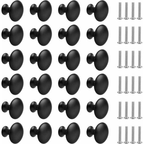 [NIEMALS VERWENDET] 24 Stück mattschwarze Schubladengriffe, runde Schrankgriffe, Möbelgriffe mit Schrauben für Küchenschränke, Tische, Nachttische (30 mm) (1/4)