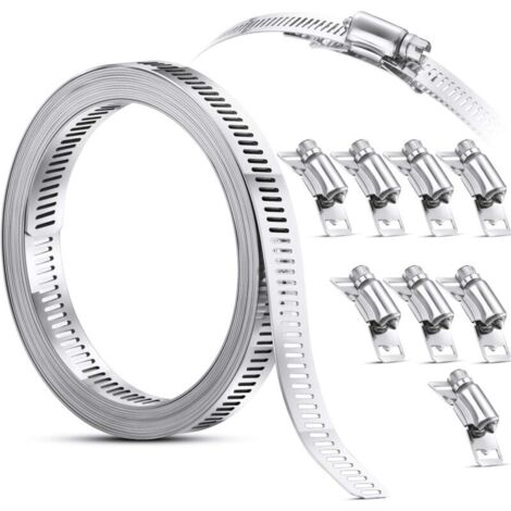 [NIEMALS VERWENDET] Schlauchschellen, 3 m DIY-Schlauchschellen aus Edelstahl 304 mit perforiertem Metallband, ausgestattet mit 8 Befestigungselementen, verstellbare Edelstahl-Schlauchschellen, geeigne (1/4)
