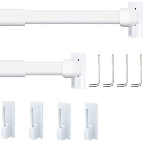 Set mit 2 ausziehbaren Gardinenstangen. Ausziehbare Gardinenstange für Jalousien, Kleiderschränke, Fenster, Küchen, DIY-Projekte (40–70 cm, weiß). (1/4)