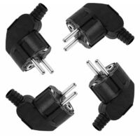250V 16A Stecker, 4er-Pack, abgewinkelt, geerdet, mit Steckerschutz, schwarz