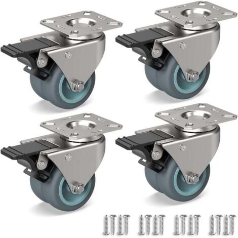 4 ruote girevoli per mobili, ruote doppie resistenti con freno + viti - 50 mm fino a 160 kg - ruota in gomma per carrello (1/4)