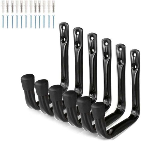 Set di 6 ganci a J resistenti per riporre oggetti in garage, staffe da parete in acciaio (1/4)