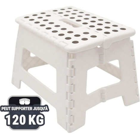 Sgabello pieghevole antiscivolo – Sgabello leggero per bambini e adulti, cucina, bagno, giardino – Plastica – Capacità di carico fino a 280 kg – con maniglia – Bianco – Dimensioni ridotte