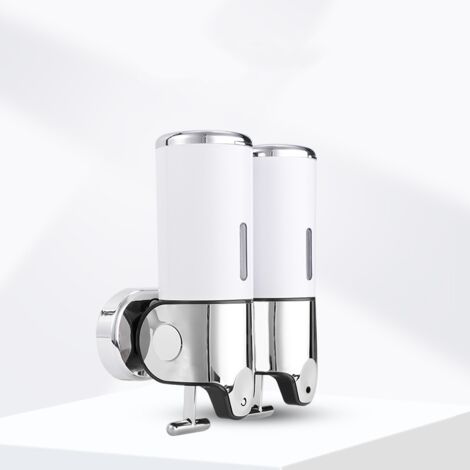Distributore di sapone da parete da 450 ml, distributore di sapone per le mani a doppia testa, distributore di shampoo liquido e bagnoschiuma per cucina, bagno, hotel (argento)