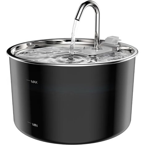 Fontanella per gatti a forma di rubinetto, erogatore d'acqua da 3 litri, pompa dell'acqua super silenziosa, filtra i peli, acqua fresca 24 ore su 24, due livelli di flusso d'acqua, nera