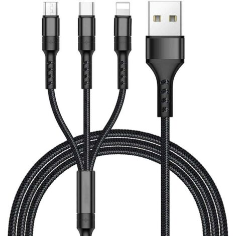 [NON UTILIZZATO] Cavo multi USB, caricabatterie multi USB 3 in 1, cavo in nylon intrecciato con connettori Micro USB Type-C per Samsung Galaxy S10/S9/S8, Huawei P30/P20, Honor, OnePlus, Wiko, Kindle, 