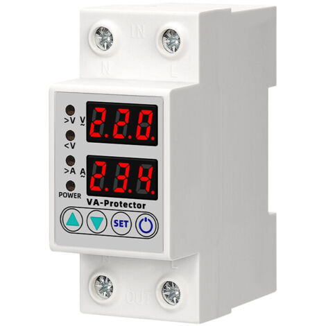 [NON UTILIZZATO] Dispositivo di protezione da sovratensione/sottotensione regolabile su guida DIN da 63 A 220 V, relè di protezione da sovracorrente, display a LED