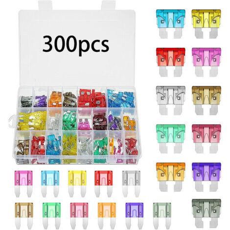 [NON UTILIZZATO] Fusibili per auto da 300 pezzi, fusibili a lama, fusibili a lama standard, kit mini fusibili, kit mini fusibili standard professionali, fusibili multicolori per auto, camion, barca (1/4)