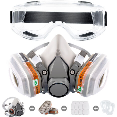 [NON UTILIZZATO] Maschera di protezione respiratoria riutilizzabile 6200 – Protezione da polvere, fumi e sostanze chimiche – Kit completo con filtri e occhiali protettivi (1/4)