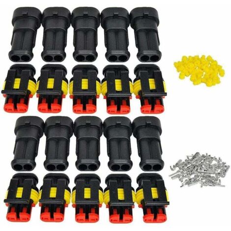 Connettore impermeabile da 12 V, connettore elettrico impermeabile, spina maschio e femmina, terminali da 1,5 mm, connettore per cavi elettrici (2 pin, confezione da 10) (1/4)