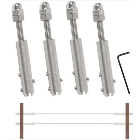 [NON UTILIZZATO] Tenditore per cavi in acciaio inossidabile da 4 pezzi per cavi in acciaio inossidabile da 4 mm, terminale per filo in acciaio inossidabile, terminale a vite per cavi metallici da 4 mm (1/4)