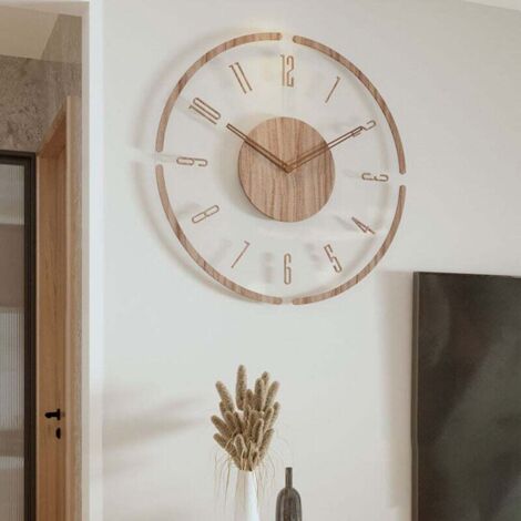 [NON UTILIZZATO] Orologio da parete decorativo in legno in stile vintage, arredamento per la casa, design rotondo traforato, orologio d'arte moderna (35 cm)