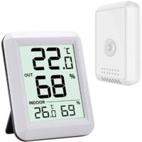 Termometro per interni ed esterni - Termometro igrometro digitale con ampio schermo LCD - Termometro connesso con sensore esterno wireless - per ufficio/casa/camera da letto (bianco)